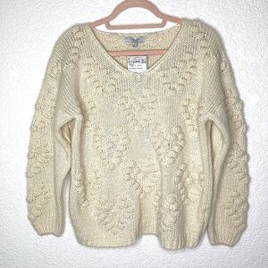 FAVLUX FASHION SIZE S IVORY CREAM KNIT SWEATER BOBBLE HEARTS BOHO VALENTINES